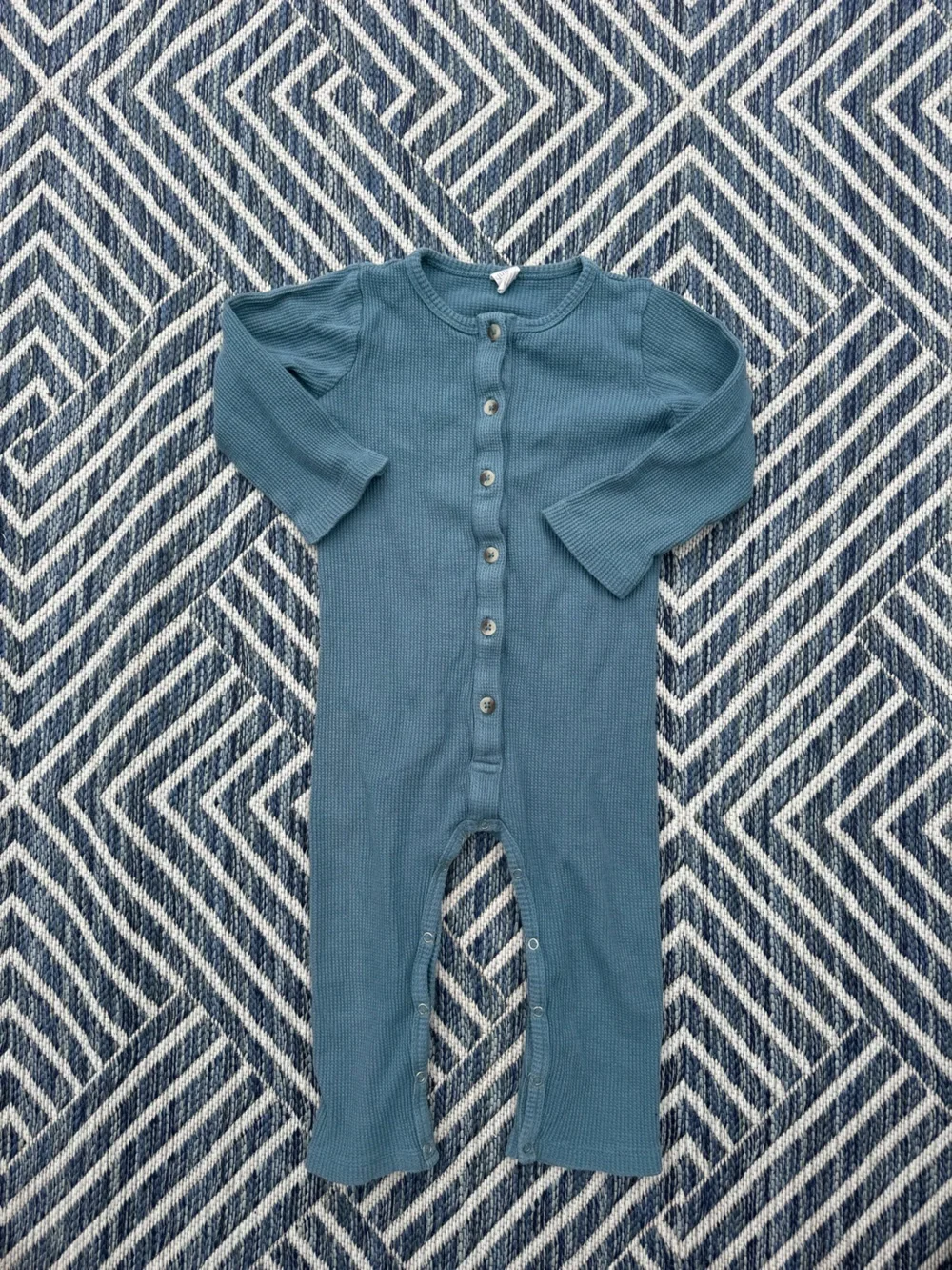 Blue Ribbed Button-Front Knit Romper
